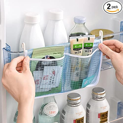 2 piece Refrigerator Door Organizer Set Fridge Hanging Mesh Bag for Kitchen Storage Bag Household Sundries Sorting Bag Used to Refrigerator Side Door Storage Small Objects Containers