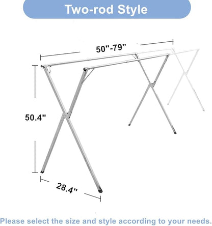 2026 Premium Stainless Steel Clothes Drying Racks, Foldable and Adjustable Laundry Drying Rack Clothing for Indoor Outdoor （79" D x 28.4" W x 50.4" H）