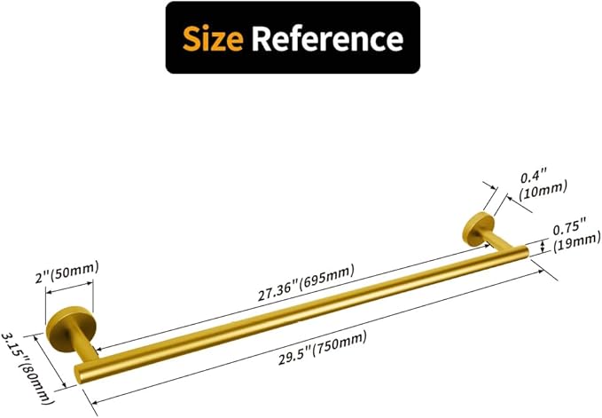 30-Inch Single Towel Bar Gold Towel Holder Bathroom Organizer SUS 304 Stainless Steel Wall Mount