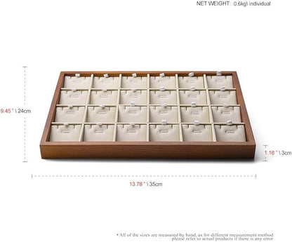 Oirlv Wood 24 Grids Jewelry Tray with Removable Inserts Jewelry Pads Necklace/Pendant Display Organizer Tray(Creamy-white)