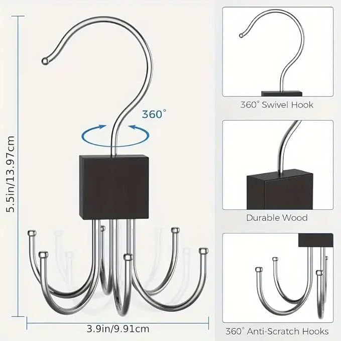 6-Arm Rotating Hanger – for Scarves, Belts, Bras, Vests, Ties, Hats & Handbags, Space-Saving Bedroom Organizer