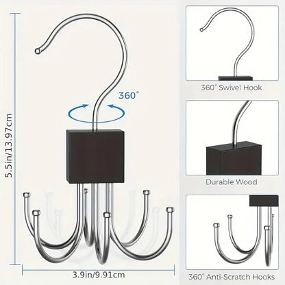 6-Arm Rotating Hanger – for Scarves, Belts, Bras, Vests, Ties, Hats & Handbags, Space-Saving Bedroom Organizer