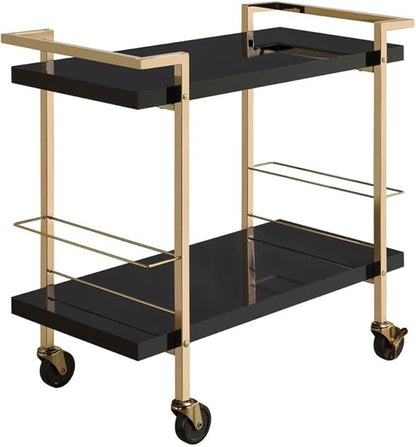 Pemberly Row Modern Serving Cart in Black Metal and Gold Frame