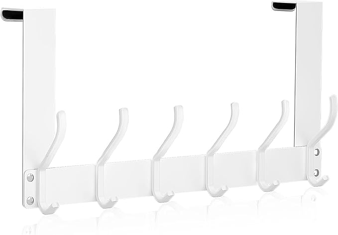 KEOAMG Over The Door Hooks, Over The Door Towel Rack for Bathroom, Sturdy Door Hanger Hook, Door Hooks for Hanging Clothes, Coats, Towels, White