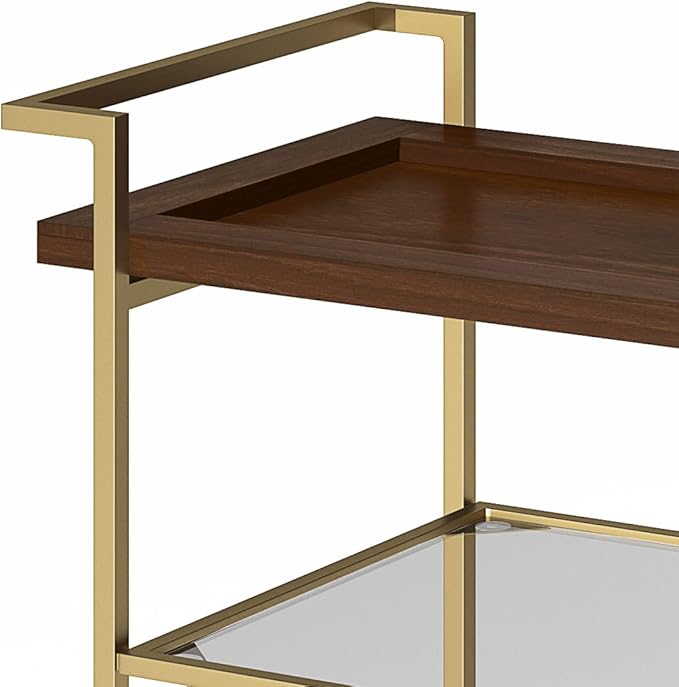 SIMPLIHOME Jace SOLID MANGO WOOD Industrial Contemporary 26 inch Wide Bar Cart in Cognac for the Living room, dining room and kitchen