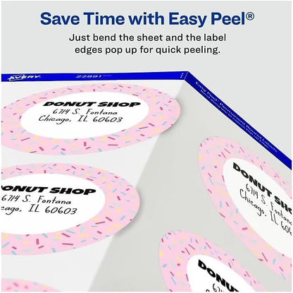 Avery Glossy White Labels, Sure Feed Technology, 3" Round Labels, Print-to-The-Edge, Laser/Inkjet, 60 Total (22891)