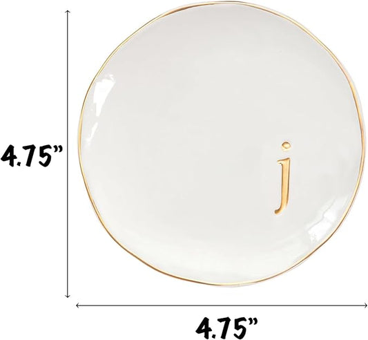 COLLECTIVE HOME - Ceramic Jewelry Tray, Decorative Trinket Dish for Rings Earrings Necklaces Bracelet Watch Keys, Birthday Mother's Day Christmas Gift for Women, 4.75", Glossy (j)