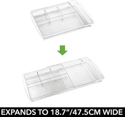mDesign Expandable Makeup Organizer for Bathroom Drawers, Vanities, Countertops: Organize Makeup Brushes, Eyeshadow Palettes, Lipstick, Lip Gloss, Blush, Concealer - Adjustable Width, 2 Pack - Clear
