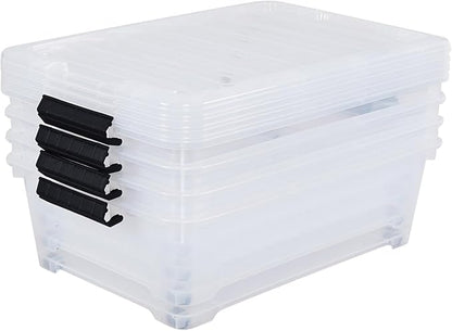 Feicanhao 4-Pack 20 L Plastic Under Bed Storage Container with Lids, Underbed Clear Organizer Bin with Wheels