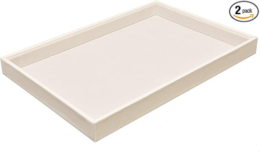 JETEHO Beige Velvet Jewelry Tray for Drawers Black Jewelrys Display Tray Stackable Jewelry Organizer Trays for Necklace Bracelet Ring Watch (2 Pack)
