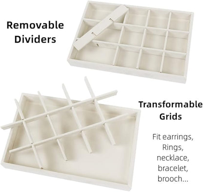 Set of 4 Stackable Jewelry Trays Organizer, Velvet Earring Organizer, Jewelry Organizer Showcase Display Drawer Organizer Storage, Earring Holder Necklace Bracelet Ring Accessary Organizers (Beige)