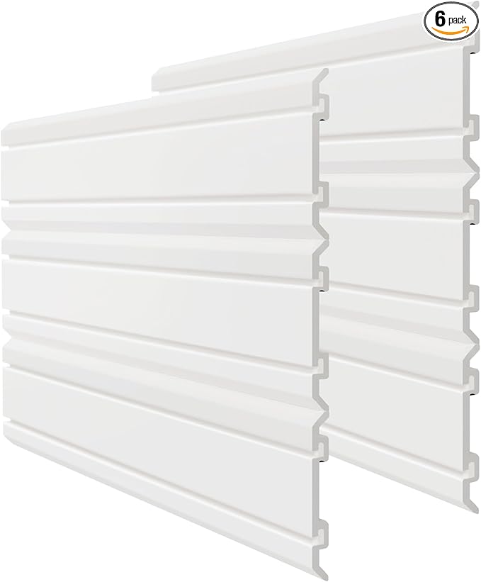 Slatwall Panel 6PCS PVC Slatwall Board, 6" x 24" Wall Mounted Slat Wall Rack, Heavy Duty Garage Wall Organizer, White