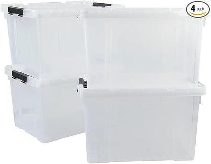 Minekkyes 50 Quart Clear Storage Containers with Lid/Wheels, Large Rolling Stackable Box, 4 Packs
