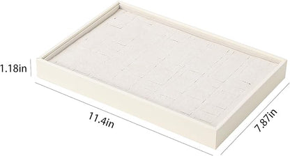 Stackable Jewelry Organizer Tray For Drawers,White Leather Small Earring Storage Tray,Bracelet And Necklace Display Box,Jewelry Ring Display Case (Creamy White 80 Grids Ring)