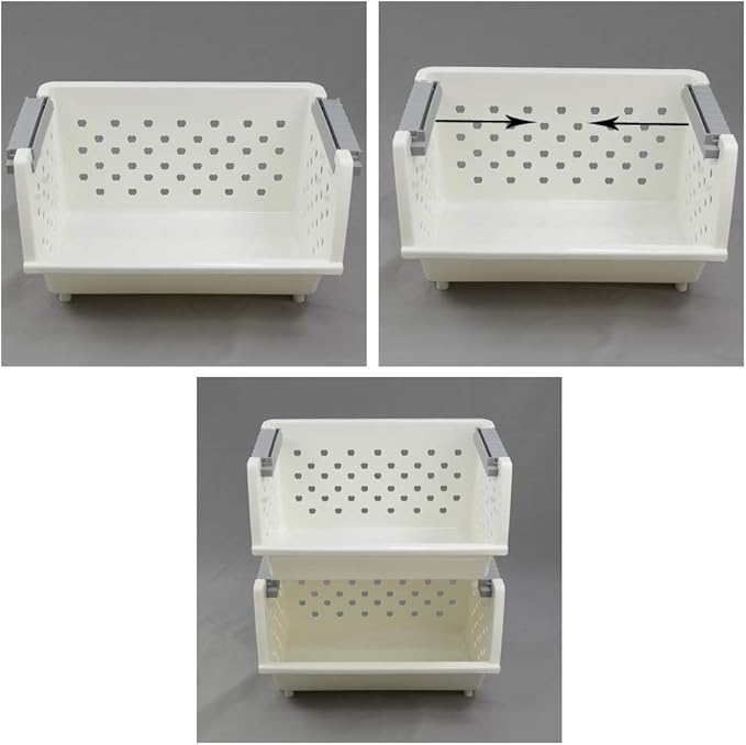 3-Pack Plastic Stacking Storage Organizer Basket, Stackable Basket, White