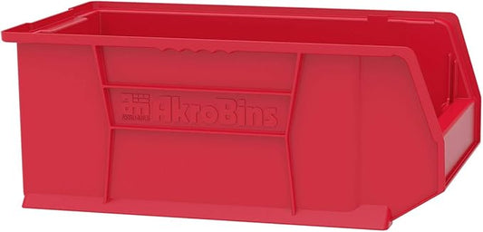 Akro-Mils 30281 Super-Size AkroBins Plastic Storage Bins, Space-Saving Stackable Bins for Garage, Classroom, Warehouse Organization, 20" L x 12" W x 8" H, Red, 3-Pack