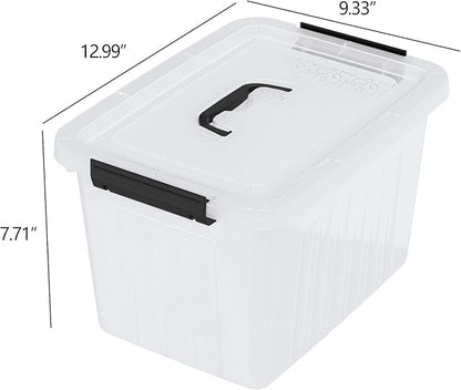 Sadstory 12 Quart Clear Latching Bin with Handle, Plastic Clear Tote Storage with Lid, 6 Packs