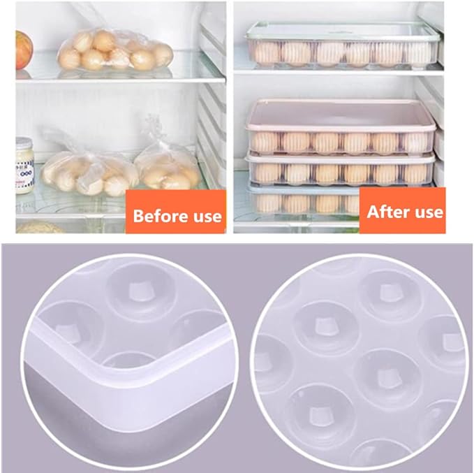 Jilukibo Egg Holder for Refrigerator with Lid, 24 Count Egg Tray Carrier Storage Box for Fridge, Stackable Clear Plastic Egg Container Dispenser Box to Keep Fresh (2 Pack)