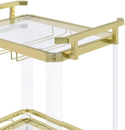 BOWERY HILL Modern Acrylic and Finished Metal Serving Cart in Gold