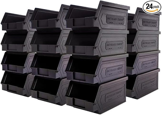 Plastic Storage Bins, Hanging, Stackable, Storage Organizer Bin for Warehouses, Workshops 7-Inch x 4-Inch x 3-Inch (Black, 50-Pack)