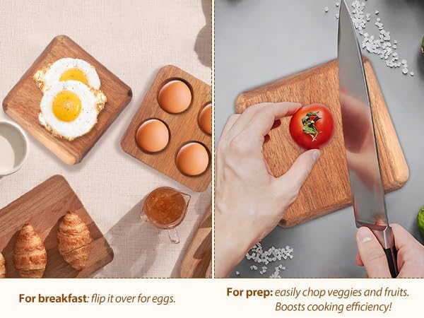 Homoyoyo 4 Egg Holder Countertop, Acacia Wood Egg Holder 4 Slot, Compact Natural Organizer for Kitchen Display Fridge for Chocolates, Sushi, Kitchen Organization for Busy Parents Home Hearth