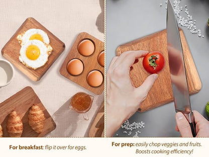 Homoyoyo 4 Egg Holder Countertop, Acacia Wood Egg Holder 4 Slot, Compact Natural Organizer for Kitchen Display Fridge for Chocolates, Sushi, Kitchen Organization for Busy Parents Home Hearth