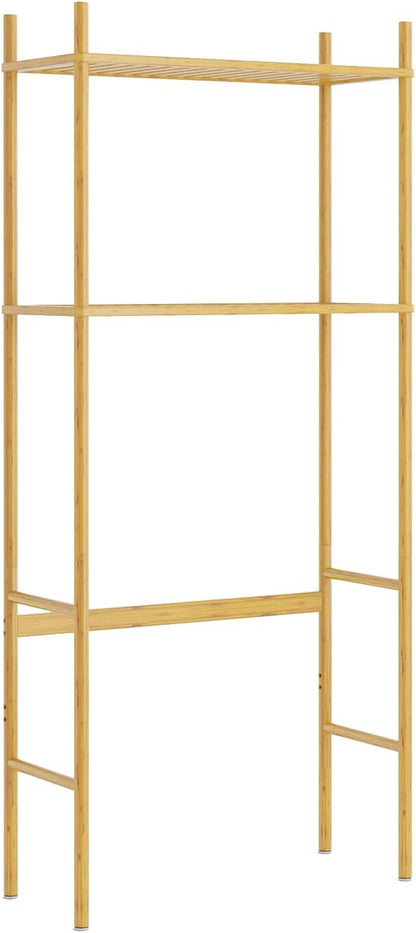 QSN SILK LU 2 Tier Over The Toilet Organizer Rack Bamboo, Freestanding Bathroom Toilet Storage Shelf, Space Saving and Easy to Install, Adjustable Feet, Adjustable Bottom Rod