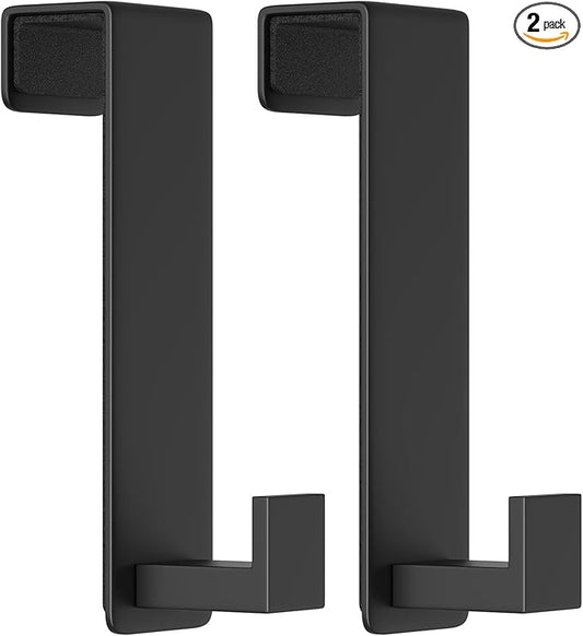 VINHOLD Over The Door Hooks, Door Hanger Hooks for Hanging Heavy Duty, Hat Organizer Coat Rack Towel Hooks for Bathroom, Door Rack for Bedroom Entryway Office (Black, 2 Pack, Fits 1-3/4" Thick Door)
