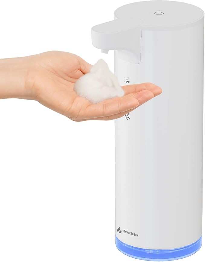 GentleJet EasyFoam Automatic Foaming Soap Dispenser - Rechargeable Automatic Soap Dispenser Touchless for Bathroom or Kitchen, Motion Sensor, 2 Levels, IPX5 Water-Resistant, 9.5oz (White)