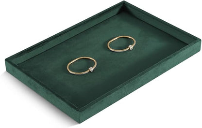Velvet Stackable Jewelry Display Flat Tray For Ring Earring Necklace Bracelet, Bangle Pendant Storage Blank Plate, Shop Countertop Jewelry Dish Organizer (Green)