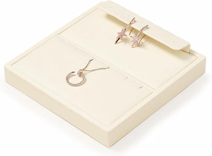 Oirlv Microfiber Jewelry Display Storage Tray Pendant Stud Earrings Tray Organizer Necklace Stud Earrings Jewelry Plate Necklace Holder(Beige)