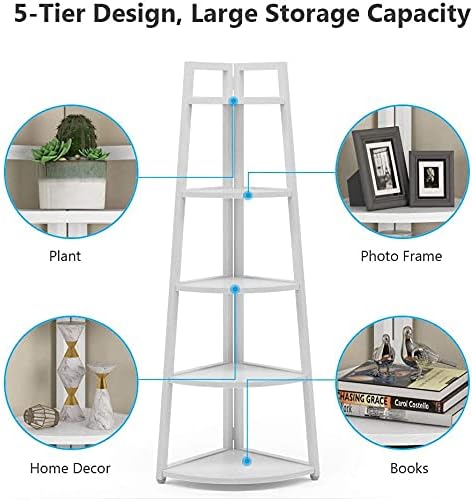 Tribesigns 5 Tier Corner Bookshelf and Bookcase, 70 inch Tall Corner Shelves Standing Shelving Unit Indoor Plant Stand for Living Room, Kitchen, Home Office (White)