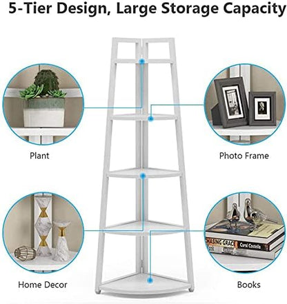 Tribesigns 5 Tier Corner Bookshelf and Bookcase, 70 inch Tall Corner Shelves Standing Shelving Unit Indoor Plant Stand for Living Room, Kitchen, Home Office (White)