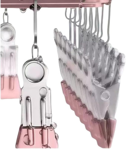 Clothes Drying Racks Clip Hangers Metal with 36 Clips Windproof Hook Underwear Hanger Foldable Laundry Clip for Socks Bras (Pink)