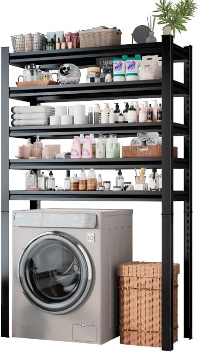 Over Washer and Dryer Shelves, 4 Tier Adjustable Height Metal Heavy Duty Freestanding Storage Shelves, Washing Machine Rack for Laundry Room Organization and Storage, 45.28''W*19.69''D*62.99''H, Black