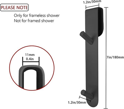 KITHOLD Shower Door Hook, Extended Length Frameless Shower Door Hook (7 Inch), Heavy-Duty Bathrobe Towel Stainless Steel Hook, No Drilling or Adhesive Required, 2-Pack, Black