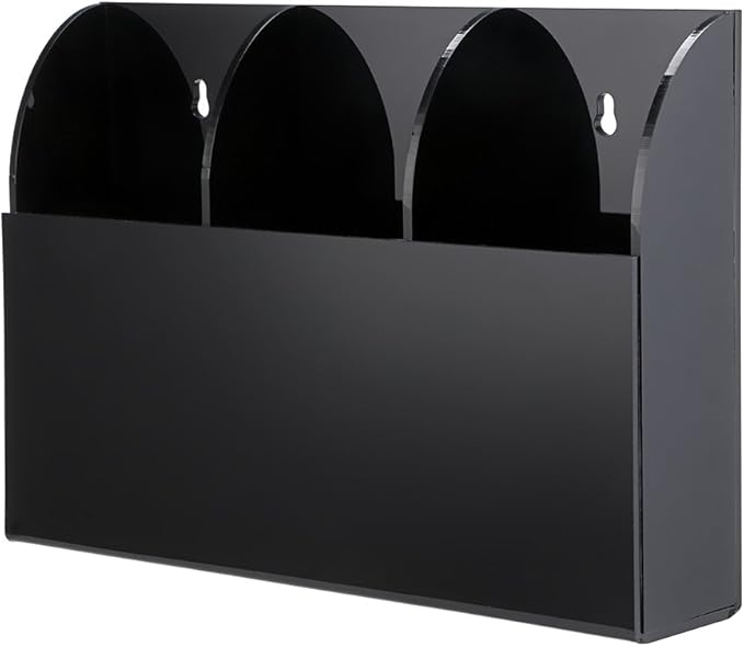 Hipiwe Wall Mount Remote Control Holder Clear Acrylic Media Organizer Storage Box Coffee Table and Nightstand Convenient Remote Control Caddy (Three Compartments Black)