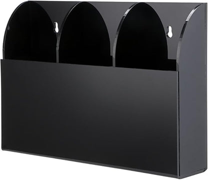 Hipiwe Wall Mount Remote Control Holder Clear Acrylic Media Organizer Storage Box Coffee Table and Nightstand Convenient Remote Control Caddy (Three Compartments Black)