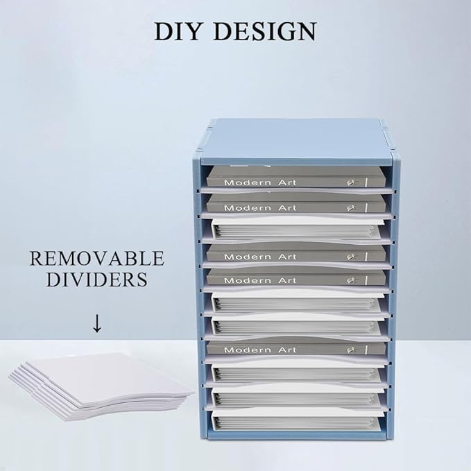 Vertical Desktop Sorter, 11 Slots Blue Mail Organizer Vertical File Organizer, PVC Paper Sorter Organizer with 11 Adjustable Compartments, Construction Paper Storage Mailbox for Home Office (Blue)