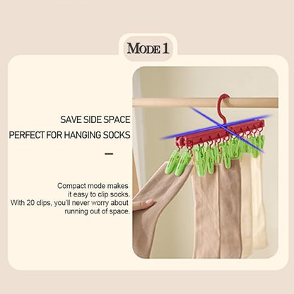 Multipurpose Clothes Drying Rack with 20 Clips – Foldable Sock Hanger with Rotating Hook – Space Saving Underwear & Bra Drying Rack – Portable Travel Laundry Hanger for Balcony Bathroom