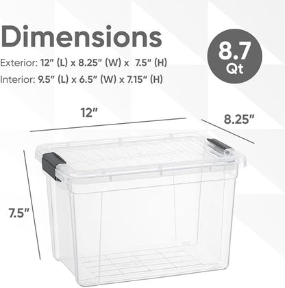 Superio Clear Storage Boxes with Lids, Plastic Container Bins for Organizing, Stackable Crates, BPA Free, Non Toxic, Odor Free, Organizers for Home, Office, School, and Dorm,12 Qt, 6 Pack