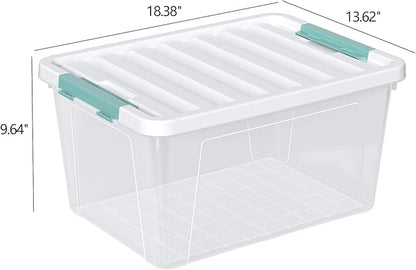 Melontray 35 Quart Latch Storage Box, 6-Pack Clear Plastic Storage Bins with Latching Lids