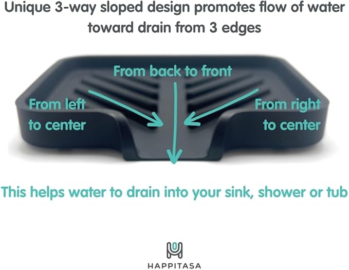 Happitasa Silicone Soap Dish Tray and Sponge Holder with Drain Chute and Feet | 3-Way Sloped Design | Bathroom and Kitchen Sink Organizer Caddy (Sand Dollar, 5"x4")