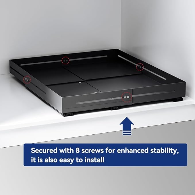 Pull-out Cabinet Organizer,Adjustable Depth(15.7"-24.4") And Width(12.8"-20.5"),3 Silent slides and 2 Support Pulleys,Easy to Assemble and Heavy-Duty Storing slide-out drawer,Black