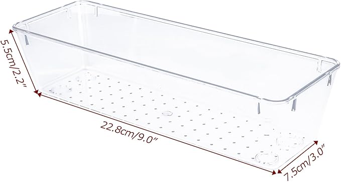 Zuihug 4 PCS Clear Plastic Drawer Organizer, Desk Drawer Divider Organizers and Storage Bins for Makeup, Jewelry, Gadgets for Kitchen, Bedroom, Bathroom, Office (9.0"x3.0"x2.2")