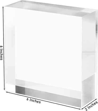CiaoHER 2in Thickness Solid Acrylic Cube Display Block Clear Polished Pedestal Stand Riser Solid Base 2'' x 6" x 6", 1 Pack
