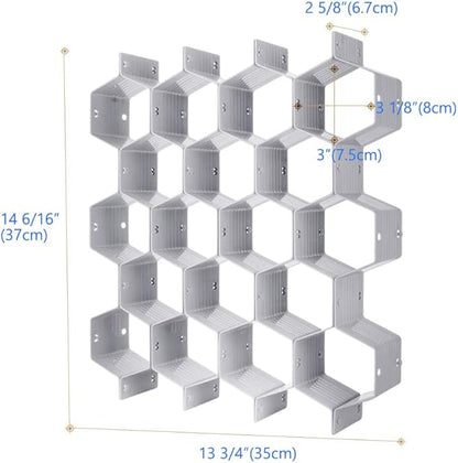 Poeland Drawer Divider Organizer Adjustable DIY Grid Honeycomb Drawer Divider for Underwear Belt Scarf Socks Gray