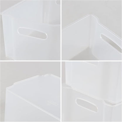 6 Packs Freezer Organizer Bins, Stackable Plastic Pantry Storage Bins, Frosted Transparent