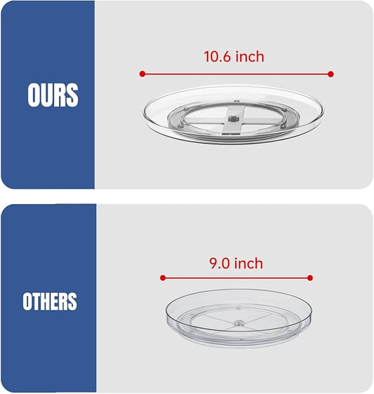 10.6 Inch Lazy Susan Organizer 2 Pack, Clear Turntable Organizer for Cabinet, Plastic Rotating Spice Rack Pantry Organization and Storage for Kitchen, Bathroom, Countertop, Table, Fridge