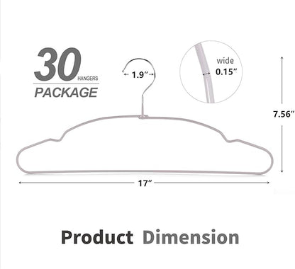 TOPIA HANGER Metal Hangers 30 Pack, Non Slip Clothes Hangers Space Saving, Heavy Duty Rubber Coated Wire Hanger for Coat, Shirt, Dress, Pants-Grey, CT12G30
